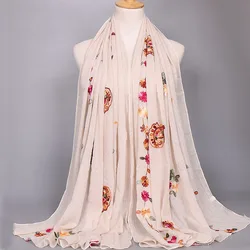 Ponto bege liso xale de caju viscose floral para mulheres, envoltório longo e macio, pescoço snood pashmina, hijab sjaal muçulmano, bandana da moda, 2023