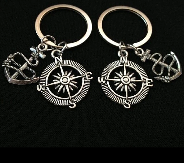 Anchor and compass Keychain-Decorative Vintage Charm Pendant Decorative Key Chain Ring Fast shipping D305