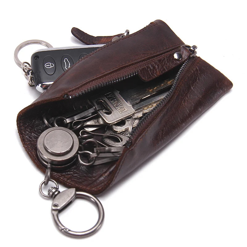 CONTACT\'S 100% Genuine Leather Key Wallet Men Car Key Holder Zipper Keys Case Top Quality Male Man Housekeeper Keys Organizer