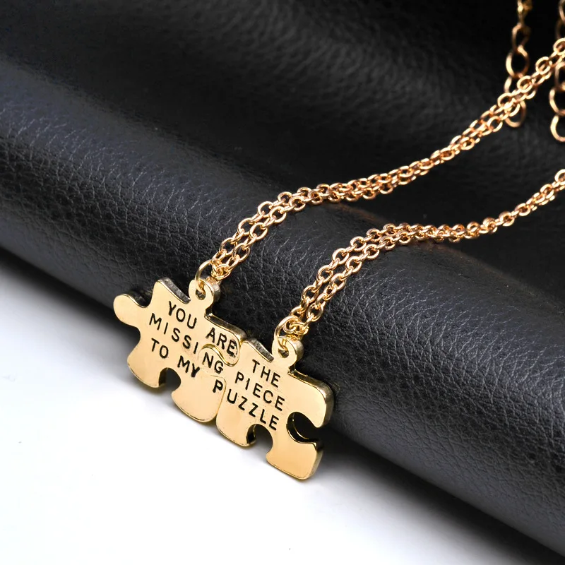 ON SALE Personalized Puzzle Pieces Necklace Set of 2/3/4/5/6 hand stampe Best Friends Autism Necklace BFF Couples Jewelry