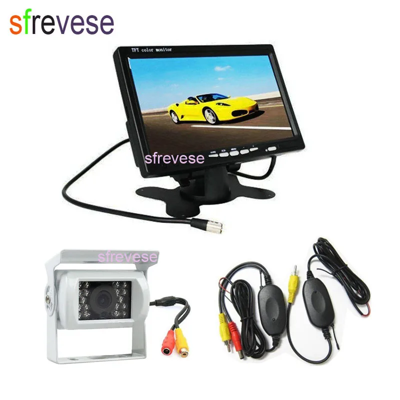 

White Wireless 18 IR Car CCD Reversing Backup Camera Waterproof + 7" LCD Monitor Car Rear View Kit Parking System