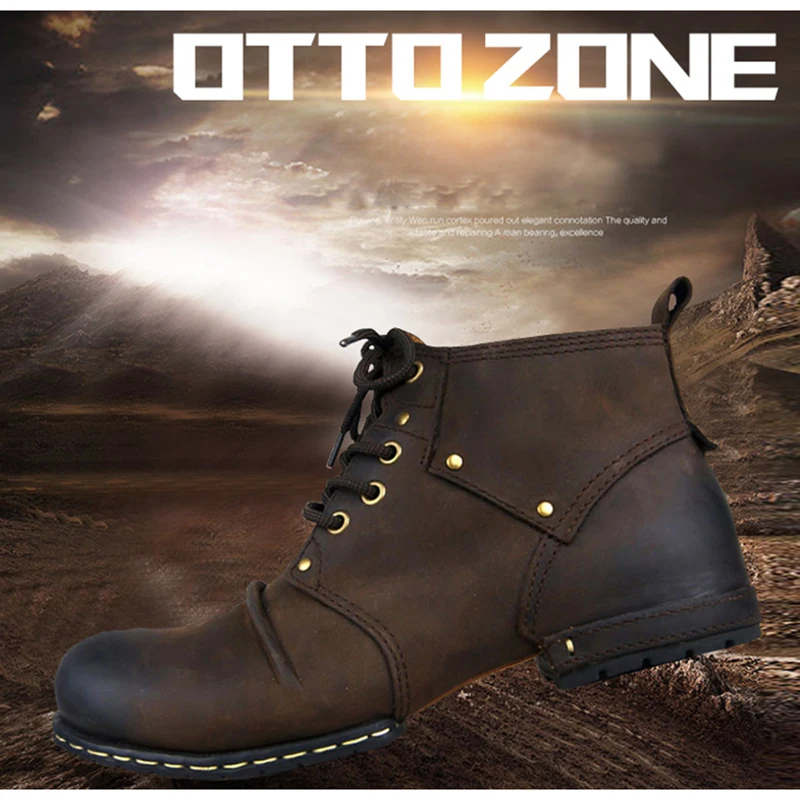 OTTO ZONE Handmade Genuine Cow Leather Men\'s Shoes Boots Lace-Up Ankle Boots Men\'s Shoes with Fur Size Winter Boots Winter Boot