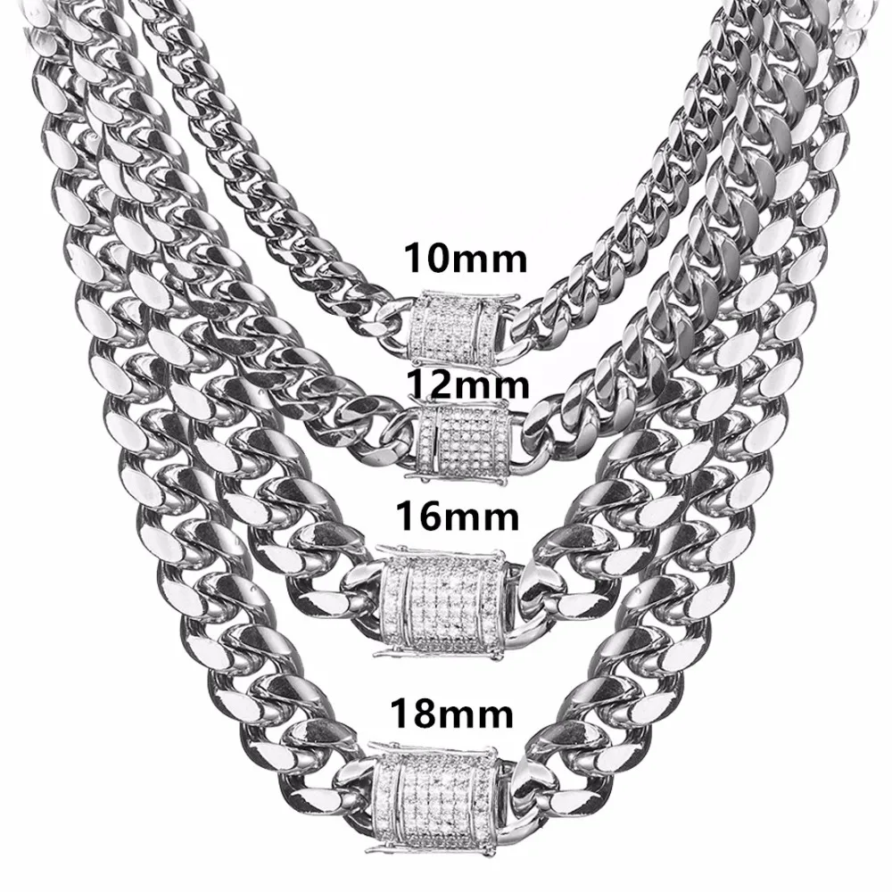 8/10/12/14/16/18mm Trendy Jewelry 316L Stainless Steel Silver Color Miami Cuban Curb Chain Men Women Necklace  7-40