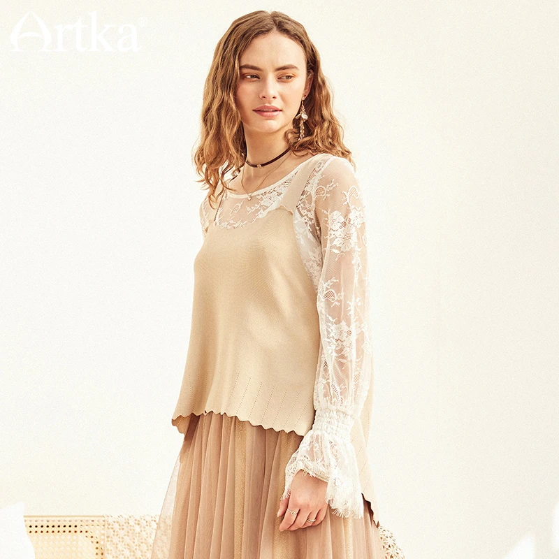 ARTKA Летний новый полый свободный индивидуальный вязаный жилет на шнуровке YB10288C