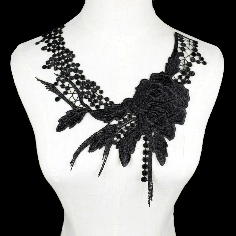 1 Pc Vintage Flower Patch Embroidery Lace Collar Fabric Trim DIY Dress Home Accessories Sewing Repair