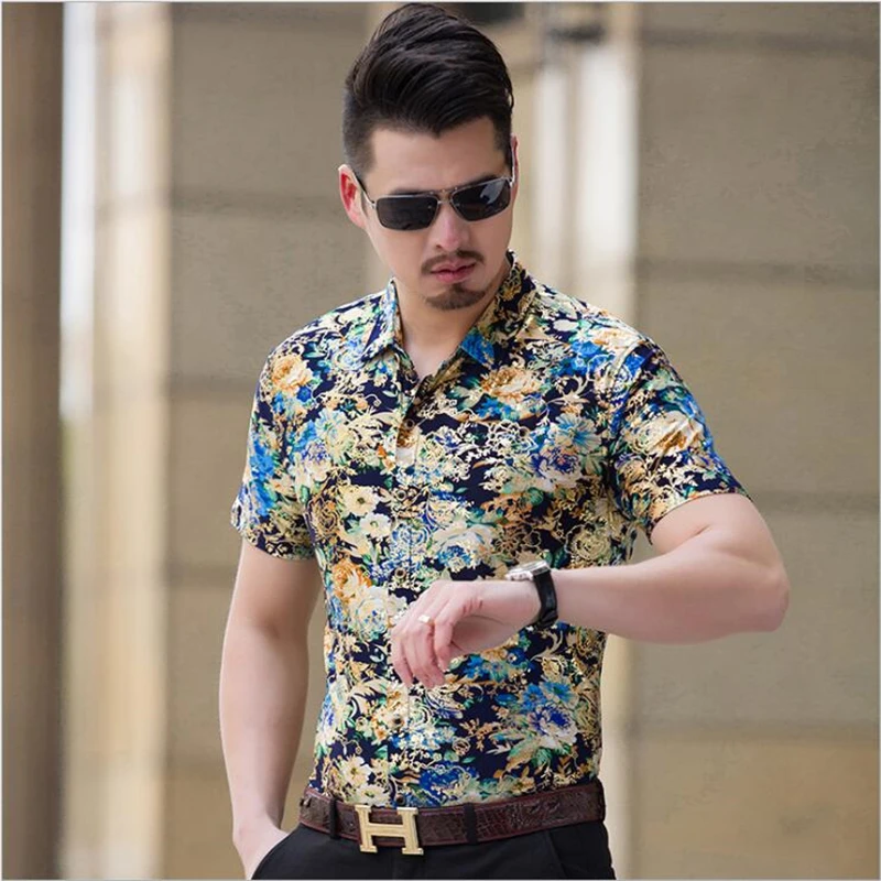 High-Quality Soft Comfortable Casual Short Sleeved Camisa Masculina Summer 2023 New Bronzing Printing Fashion Boutique Shirt Men