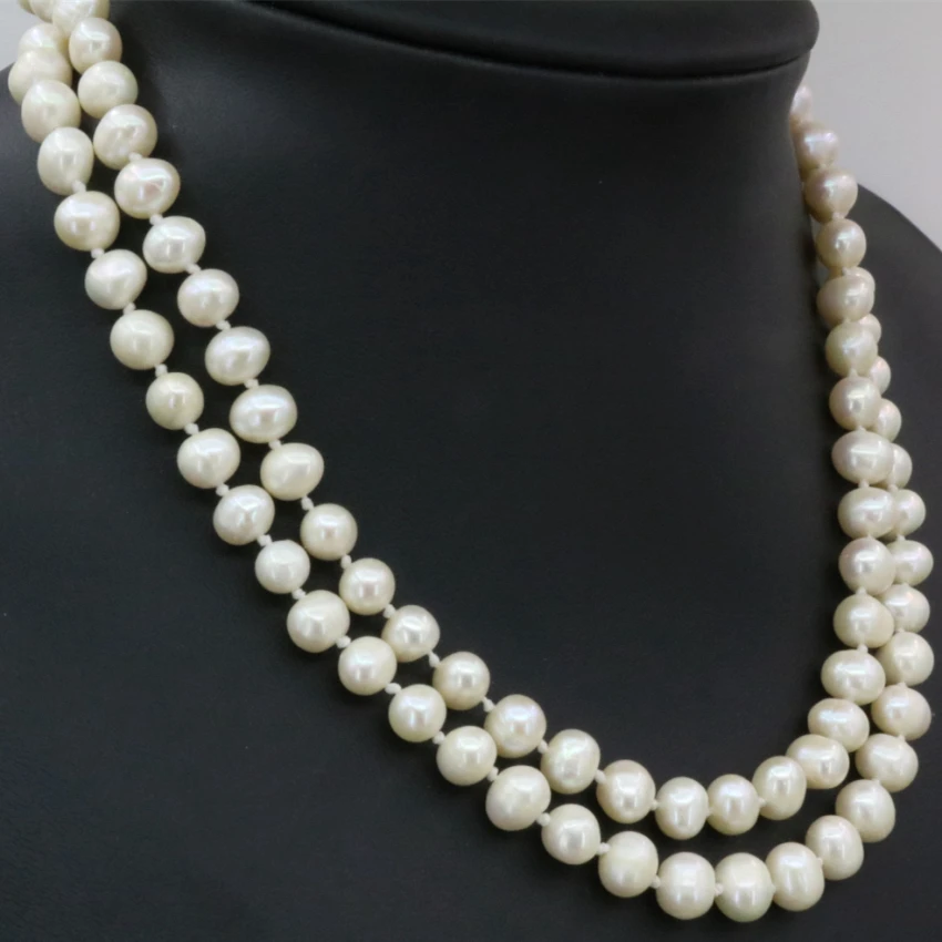 Fashion 7-8mm pearl natural pearls white beads necklace for women long chain charms jewelry making high grade gifts 36inch B3239