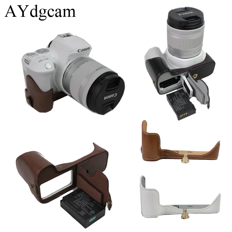 New Pu Leather Camera case Half Body Bottom Case For Canon 200D Camera Bag Open Battery Design Black Brown Coffee White