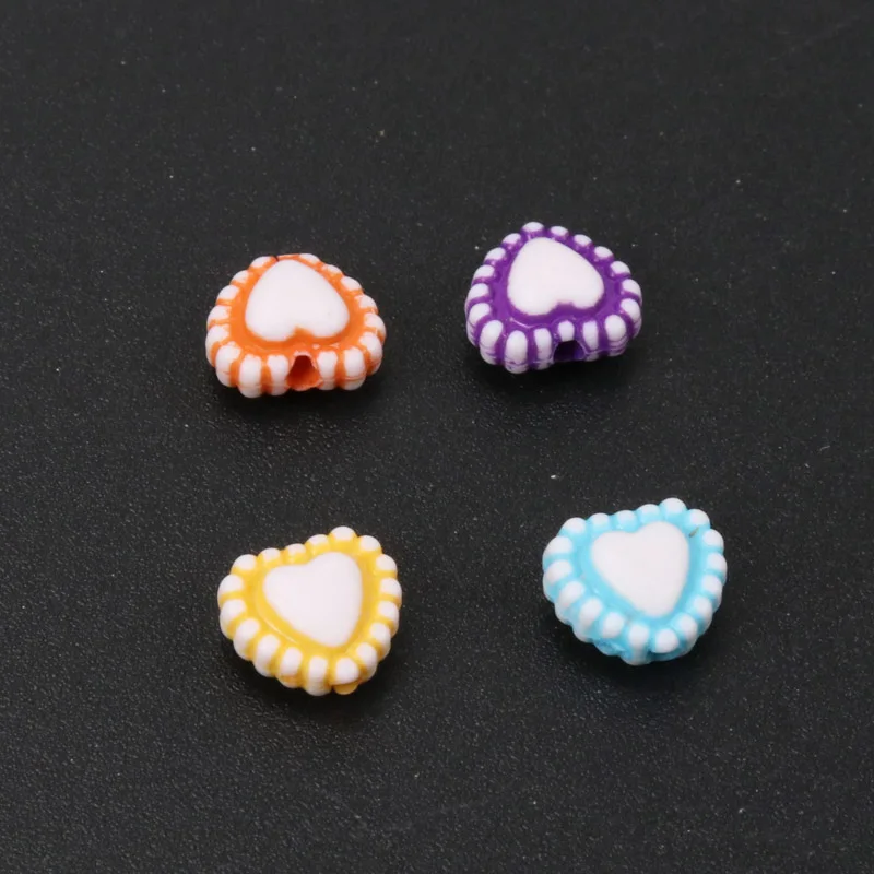 Mixed Washing Acrylic Heart Spacer Loose Beads For jewelry Findings Diy 200Pcs 7x4mm