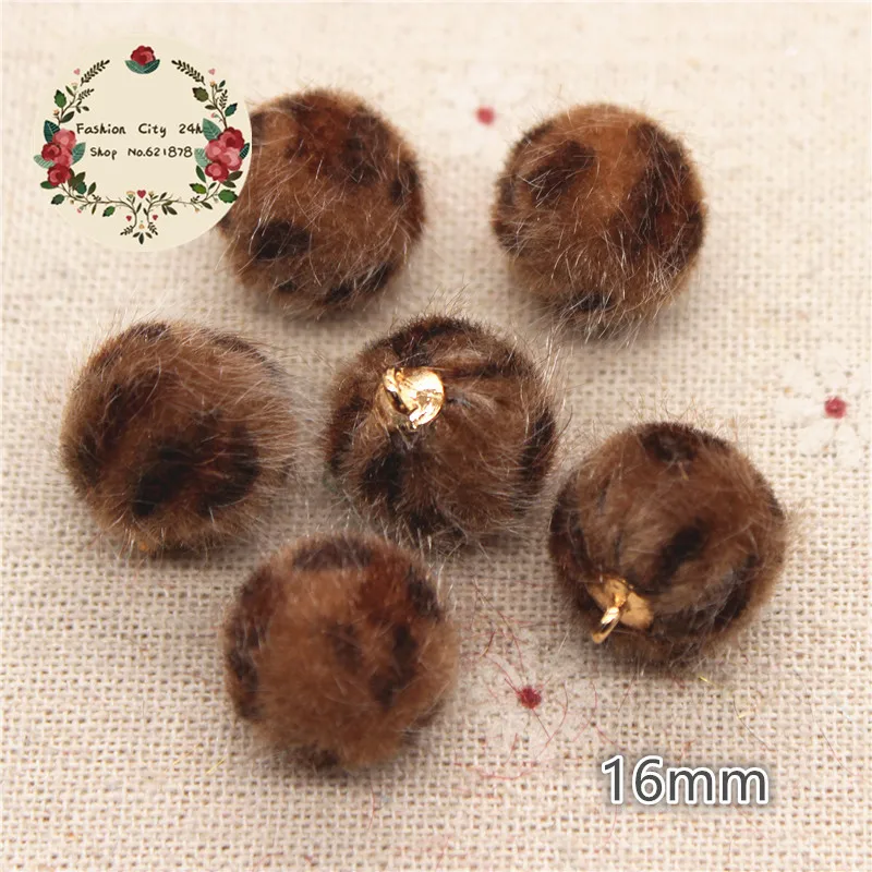20 pz 16mm Colori Della Miscela Peloso Tessuto Leopardato Coperto Rotonda del Branello della Sfera Del Pendente DIY Jewlry/Craft Fare