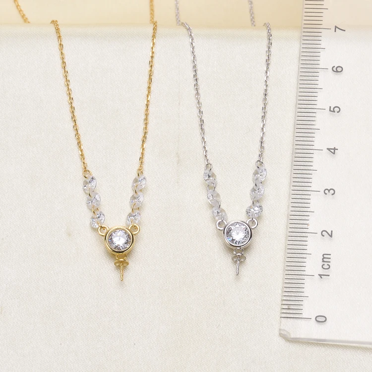 

Shinning Luxury Pearl Pendant Chain Accessory S925 Sterling Silver Pearl Pendant Necklace Settings Silver&Gold Color 3Pcs/Lot