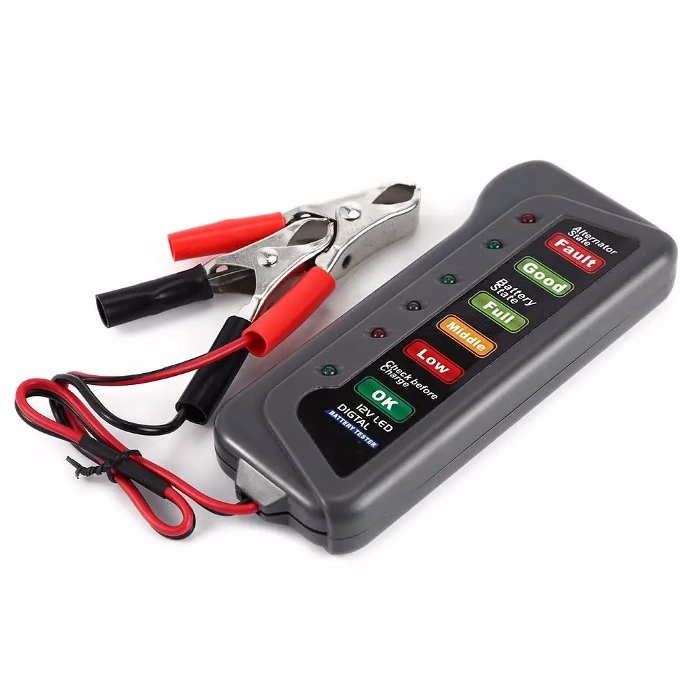 Digital Battery Tester Auto Alternator Tester with 6-LED Lights Display tool