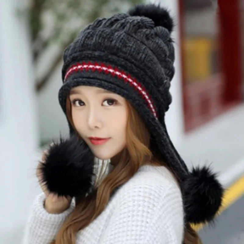 MAERSHEI Hot Ski Girl Women Beanies Skullies Female Cap warm 2020 Brand New Large Pompons Hot Skins Gloves Hat Knit Winter Hats