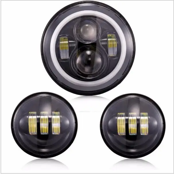 1pcs 7 inch LED Headlight+2pcs led fog light With High low beam angel eyes LED Lamp Projector