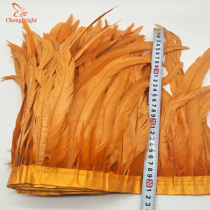 ChengBright 10 Yards Orange Rooster Tail Feather Trim Coque Feather Trimming Feather For Crafts Dress Skirt Costumes Plumes diy