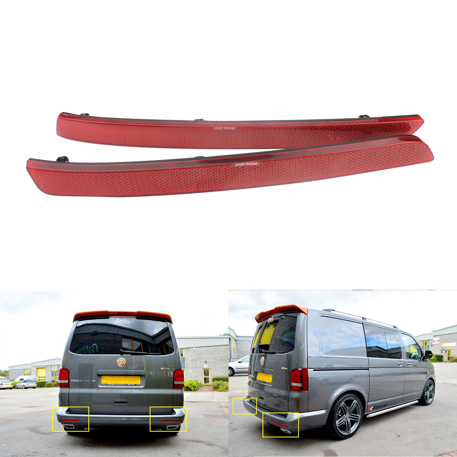 

ANGRONG 2X Red Lens Rear Bumper Reflector Assembly For VW T5 Transporter MK V Multivan