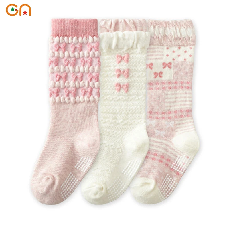 Clearance 3 Pairs Baby Socks Cotton Anti Slip Cute Newborn Toddler Knee High Sock For 0-2 Years Kids Girl Children Fashion Gifts