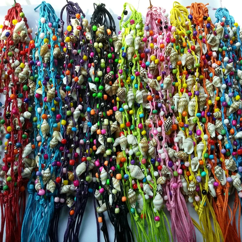 120pcs/lot  Handmade Bohemian Brazil Woven Braided Shell Conch Beaded Wax Rope String Rosary Friendship Bracelet