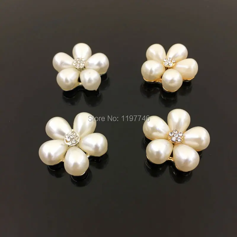 Nail Art Lucky Flower Flatback Rhinestone Buttons for Wedding Embellishment Alloy Decorative Pearl Button for Craft 10pcs 24 mm