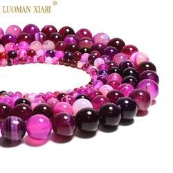 Wholesale Natural Rose Red Stripes Agate Loose Round Stone Spacer Beads For Jewelry Making DIY Bracelet Earrings Accessories