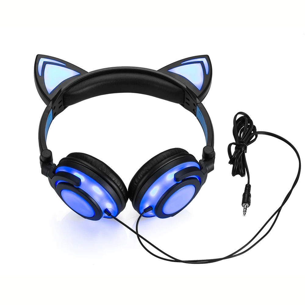 JINSERTA-Auriculares con orejas de gato para adultos y niños, cascos con luces LED, brillantes y parpadeantes, para juegos, 2020