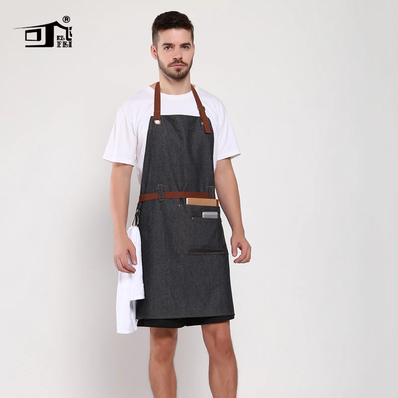 Original KEFEI Cotton Denim Restaurant with Belt Work Butchers Waiter Aprons for Woman