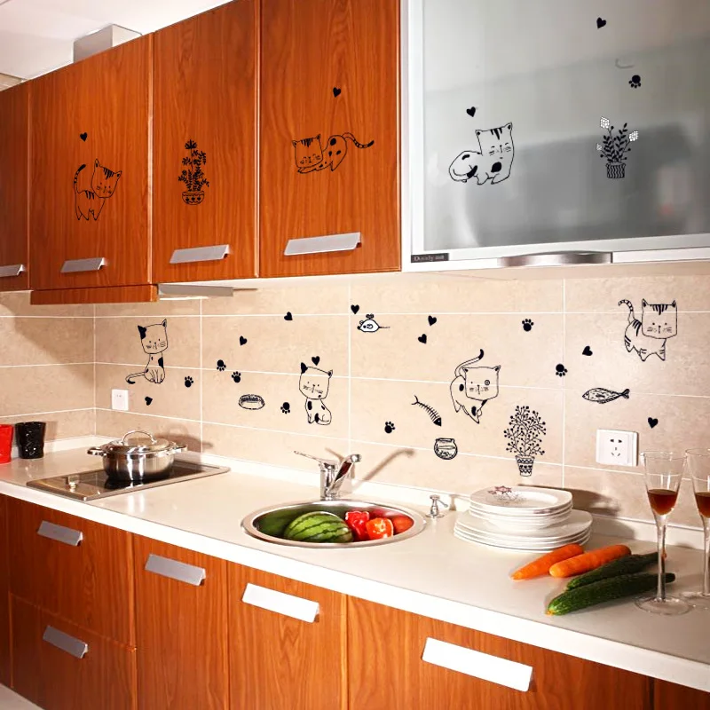 Cartoon Kitty Life Wall Stickers For Kids Room Home Decor Mural Removable Cute Cat Child Bedroom Decoration Self-adhesive Decals
