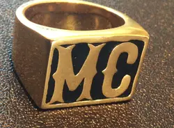 Support Dropship New Size 7-15 Golden Solid MC Ring 316L Stainless Steel Fashion Jewelry Cool Biker Ring