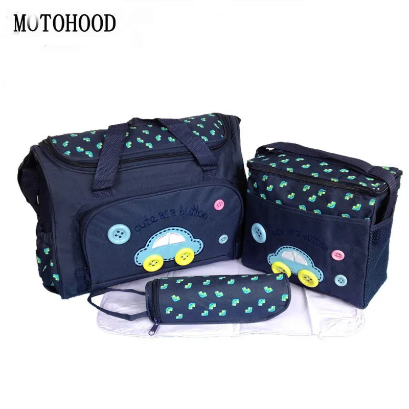 

MOTOHOOD 40*29*14cm 4PCS Car Print Mother Bag Baby Diaper Bags Sets Multifunctional Baby Nursing Nappy Bag For Mom Organizer