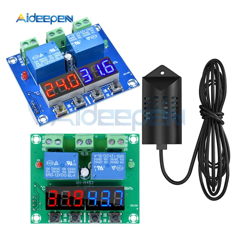 XH-M452 Thermostat Temperature Humidity Control Thermometer Hygrometer Controller Module DC 12V LED Digital Display Dual Output