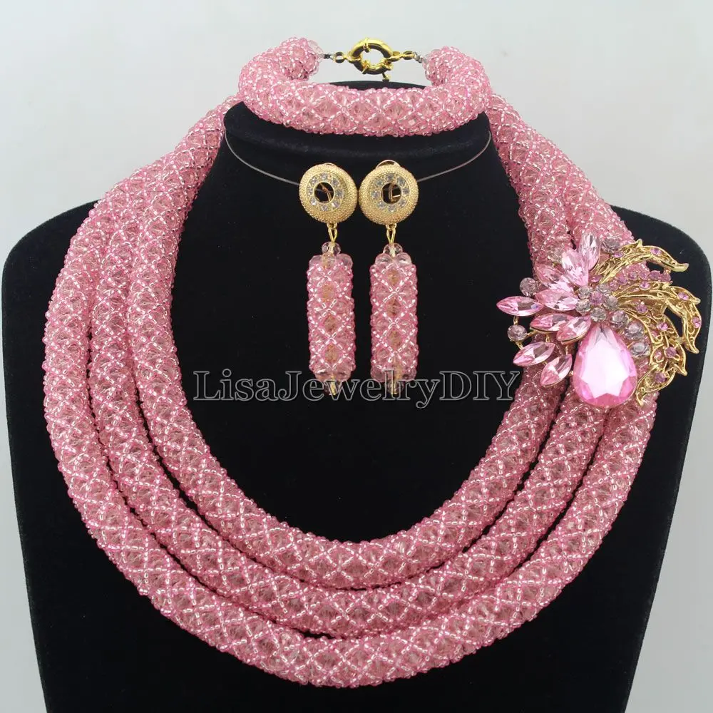 

Stylish Nigerian Wedding African Beads Jewelry Set Handmade Indian Dubai Bridal Necklace Sets Free Shipping HD7270