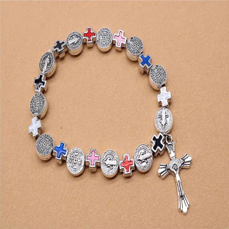 Fashion St. Benedict Bracelet Jesus Bracelet Rosary Jewelry Focus Holy Mercy Jesus Saint Religious Icon