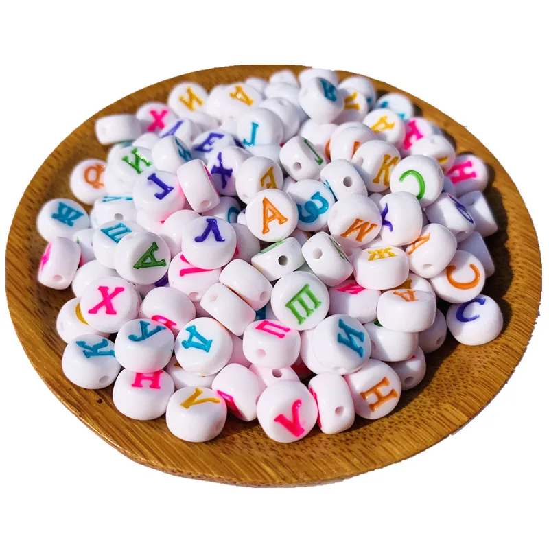 

New Arrival Acrylic Russian Letters Beads 4*7MM 3600pcs Flat Coin Round Shape Plastic Initial Alphabet Jewelry Spacer Beads