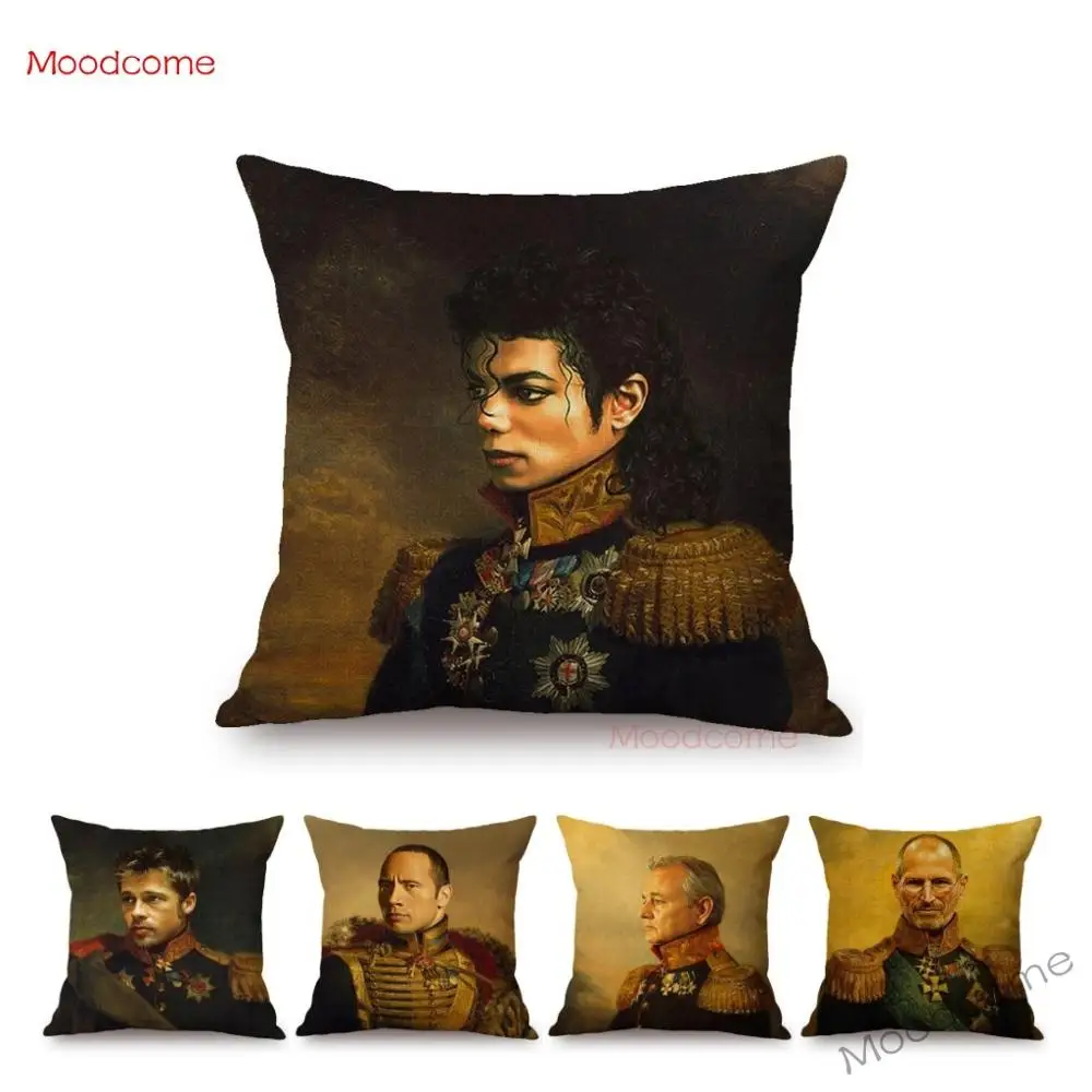 Renaissance Style Bruce Willis Michael Jackson Will Smith Steve Jobs Oil Painting Decor Art Sofa Throw Pillow Cover Car Cushions