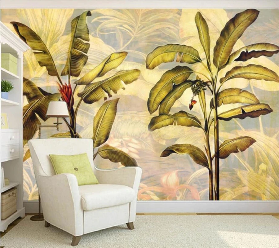 wellyu Custom wallpaper 3d обои Southeast Asian style banana leaf TV background decorative painting papel de parede 3d wallpaper