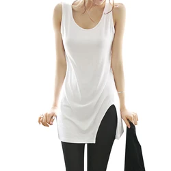 S-XL 2024 new spring summer Cotton Fashion women's clothing Long paragraph the word vest split t-shirt women dress shirt