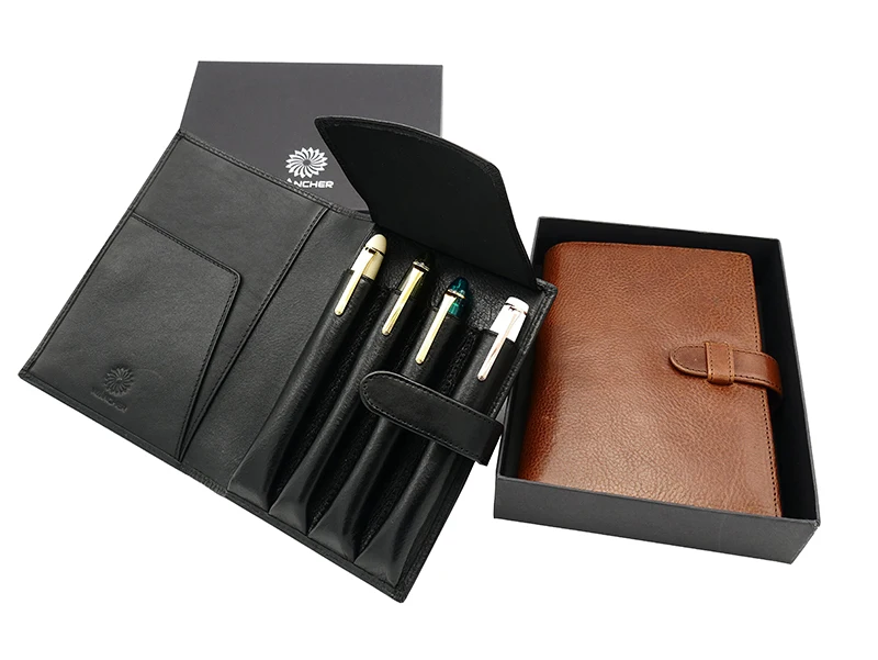 Wancher Stiftbeutel aus echtem Leder, Füllfederhalteretui, Rindsleder, Stiftehalter, Etui, Geschenkset, Stifttasche, Stiftaufbewahrung, Schreibwarenzubehör – Detail 1