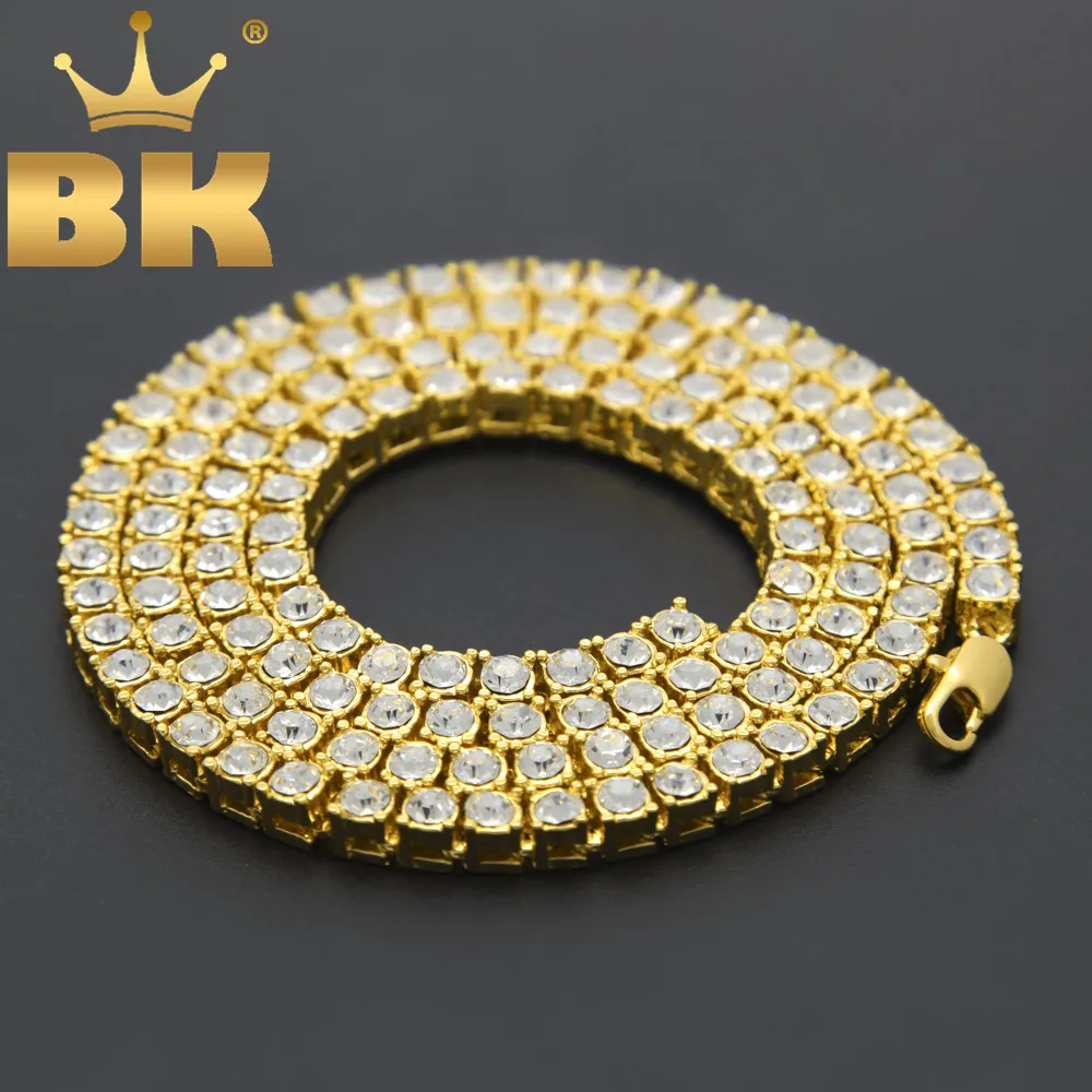 Men\'s Hip Hop Bling Bling Iced Out Tennis Chains 1 Row Necklaces Luxury Brand Silver/Gold Color Men Chain Fashion Jewelry