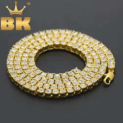 Men's Hip Hop Bling Bling Iced Out Tennis Chains 1 Row Necklaces Luxury Brand Silver/Gold Color Men Chain Fashion Jewelry