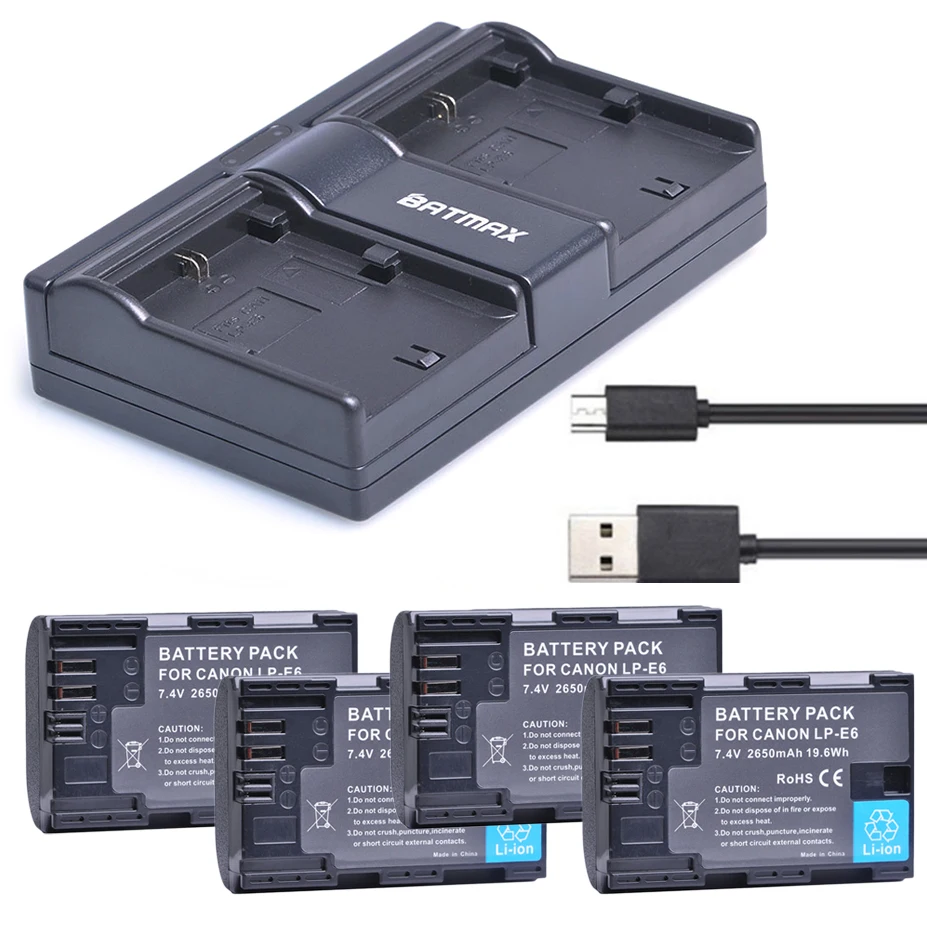 

4x 2650mAh LP-E6 LP E6 LPE6 Battery Pack + USB Dual Charger for Canon 5D Mark II III 7D 60D EOS 6D 70D 80D for canon accessories