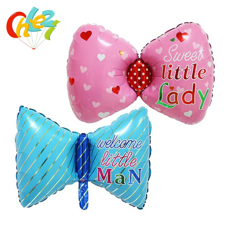 1Pcs Blue Pink Bow Balloon Birthday Party Decoration Little Lady Little Man Helium Foil Balloons Wedding Party Decoration Shower