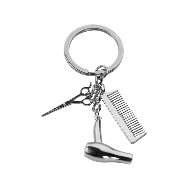 Fashion Hair Dryer Combs Scissors Pendant Keychain Hairdressing Tools Stylist Blow Salon Creative Gifts