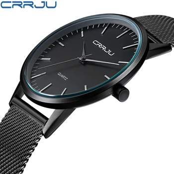 New Fashion Men&#x27;s Watches Top Brand Luxury CRRJU Men&#x27;s Quartz Watch Mesh Band Stainless Steel Ultra-thin Watch Relogio Masculino