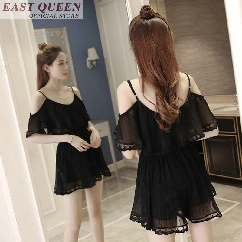 Women sexy lace summer playsuits 2018 chiffon solid elegant tunics for beach playsuit fashion strapless casual playsuits DD690 L