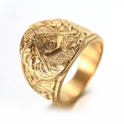 Gold And Silver color Mens Embossed Stamped Freemason Masonic Ring 316L Stainless Steel Ring New Men's Jewelry