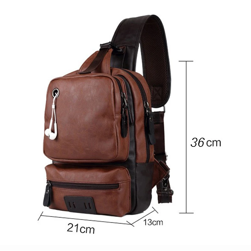 Vintage PU Leather Men Chest Backbag Casual Fashion Male Messenger Bags Back Pack Crossbody Bags Small Sling Single Shoulder Bag