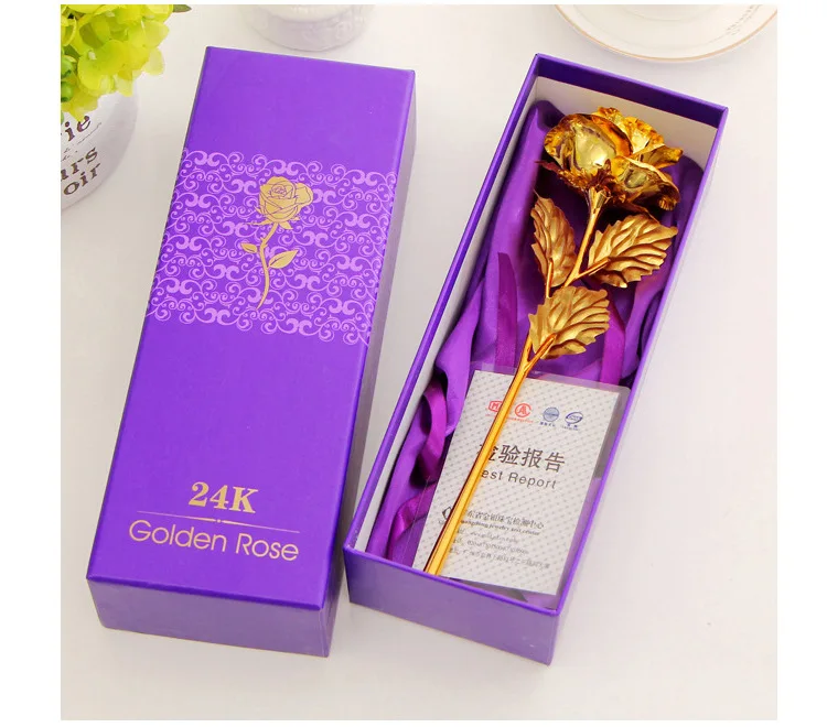 Best Gift For Girlfriend Golden Rose Wedding Decoration Golden Flower Valentine's Day Gift Gold Rose Gold Flower with Box  -15