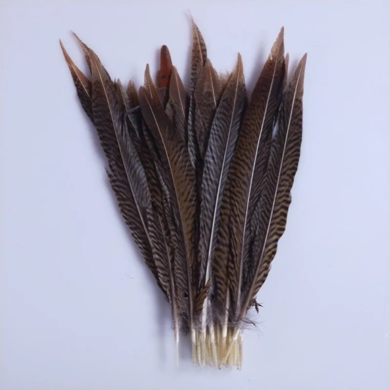 10pcs 30-35cm / 12-14'' real natural golden pheasant tail sword craft plume feather for hat headwear wedding table decoration