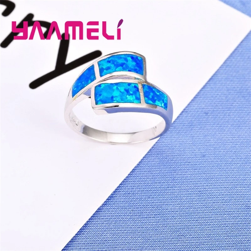 Winter Sale Fashion Blue Fire Opal Ring 925 Sterling Silver Jewelry Wedding Party Engagement Jewellery For Women Hot Sell