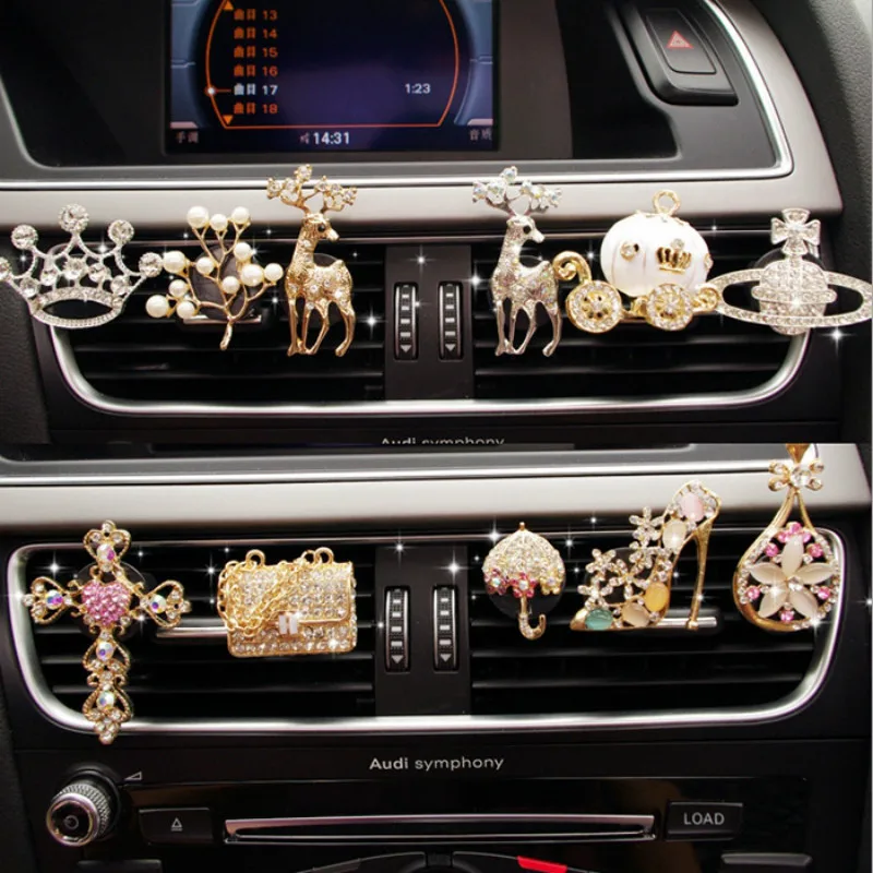 MR TEA New Diamond Flower Deer Crown Cross Car Styling Air Freshener Perfume For Car Air Condition Vent Smell Toys Accrssories